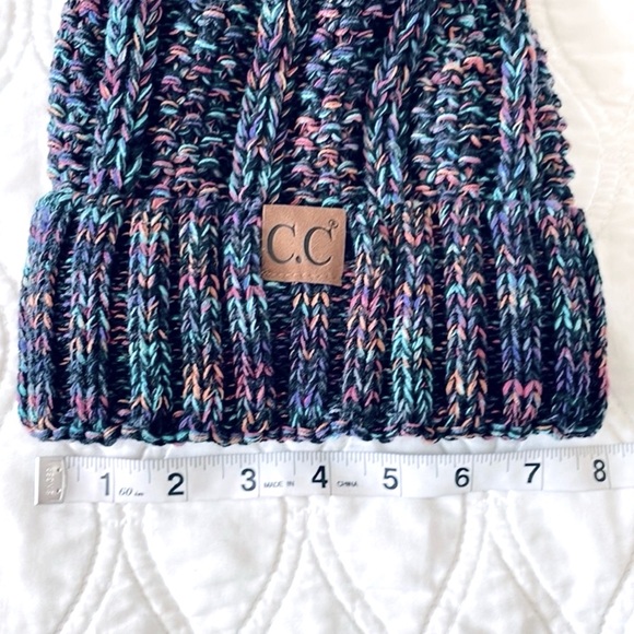 C.C colorful knit, faux fur Pom-Pom beanie - Picture 6 of 7